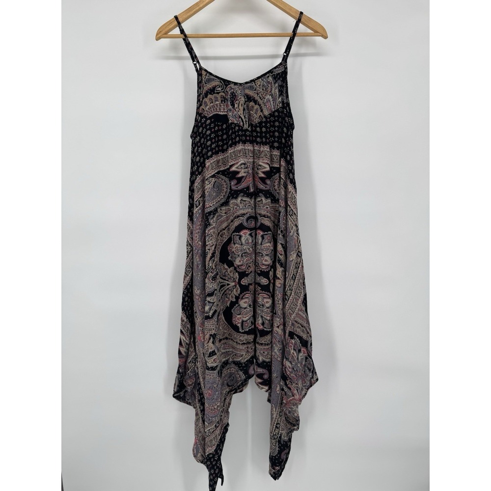Vintage 90s Y2K Boho Midi Dress M Hippie Fairy Grunge Asymmetric Paisley Flowy